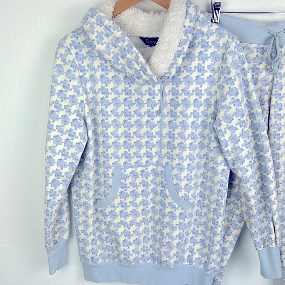 Pajamagram Women’s Fleece Lined Sweatshirt and Sweat Pants Blue Cream Sz Small - Picture 2 of 10